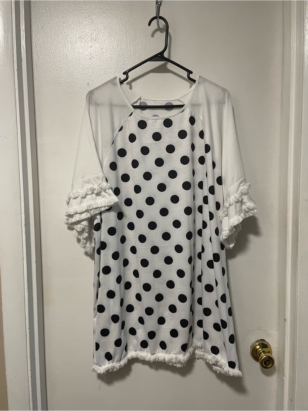 White Polka Dot Tunic with Fringe Trim